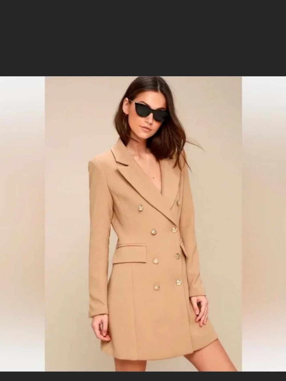 Lulus Double-Breasted Camel Long Blazer Dress SZ L